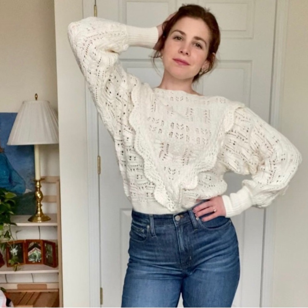 Sezane Crochet & Scalloped Cotton  and Alpaca Jumper